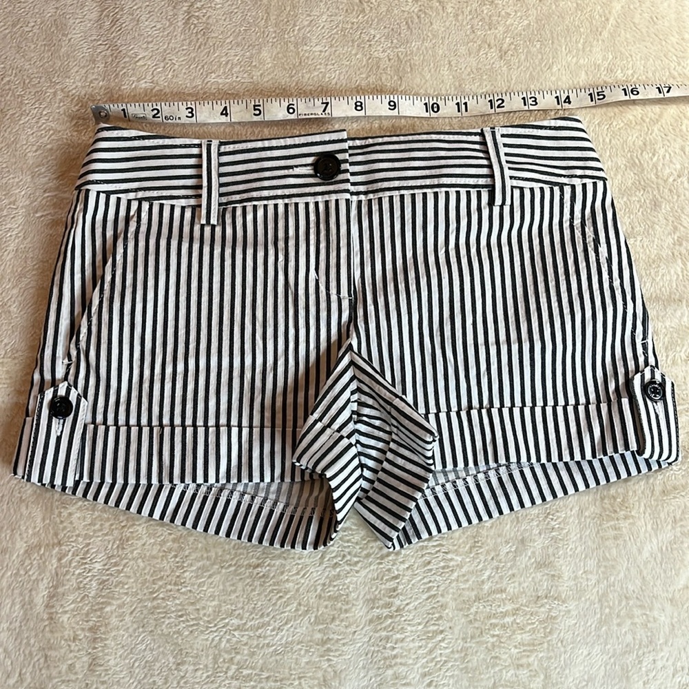 Striped Black & White Cotton Blend Women's Shorts